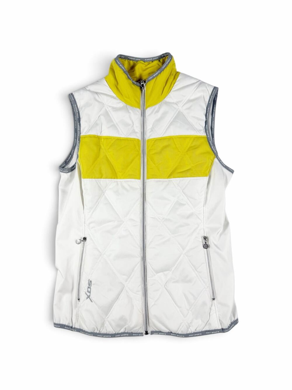 XDS by Daily Sports Quilted Golf Vest White Yellow Full Zip Small